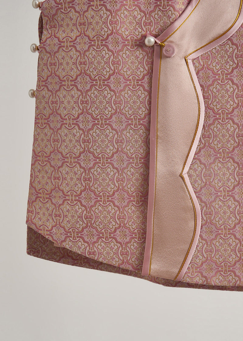 Pink Jacquard Patchwork Silk Oriental Vests Fall