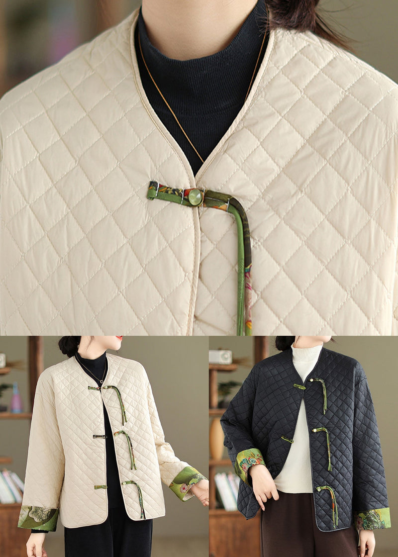 Black Tasseled Button Patchwork Fine Cotton Filled Jackets Winter