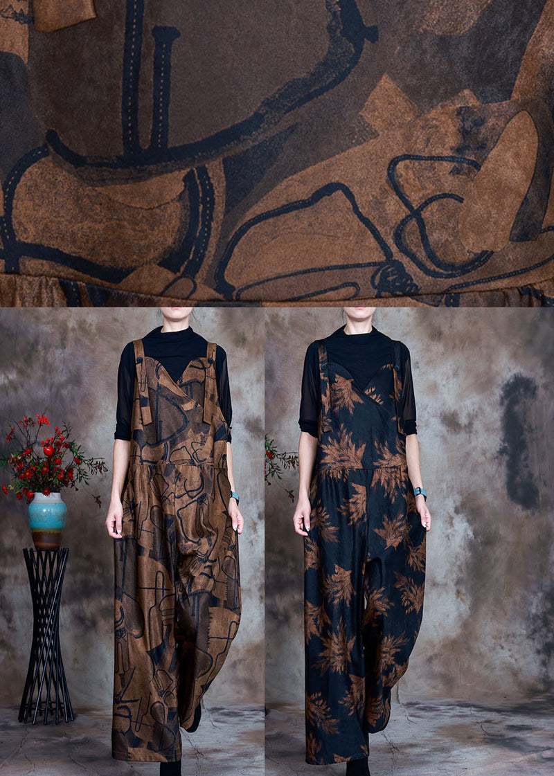 Retro Navy Print Slim Fit Fall Jumpsuit Pants
