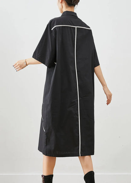 Italian Black Peter Pan Collar Patchwork Cotton Shirt Dresses Summer
