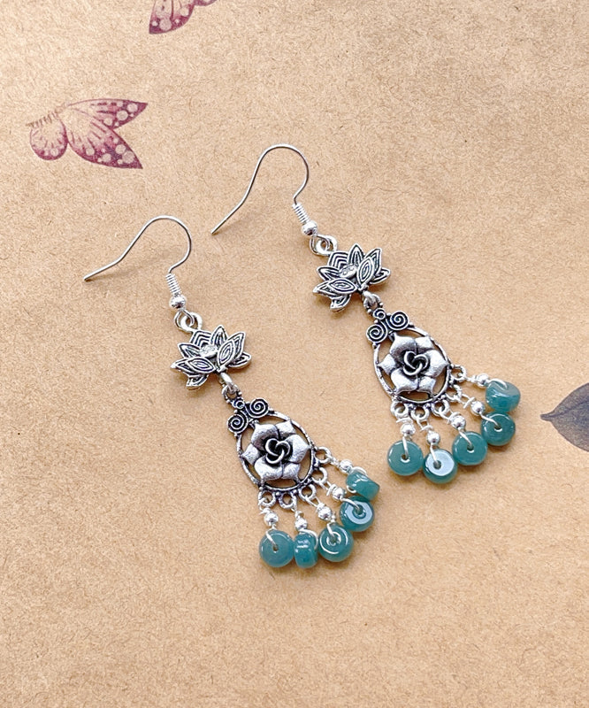 Jade Tassel Patchwork Silver Drop Earrings