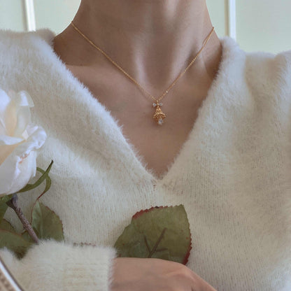 Festive Bell Clear Bow Necklace