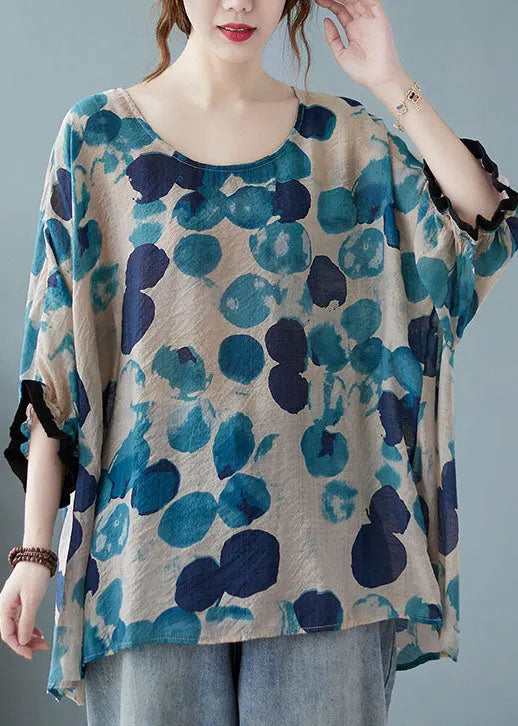 Blue Bat Wing Sleeve Asymmetrical Design Top