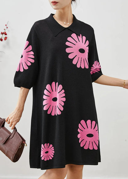 French Black Peter Pan Collar Cotton Mid Dresses Summer