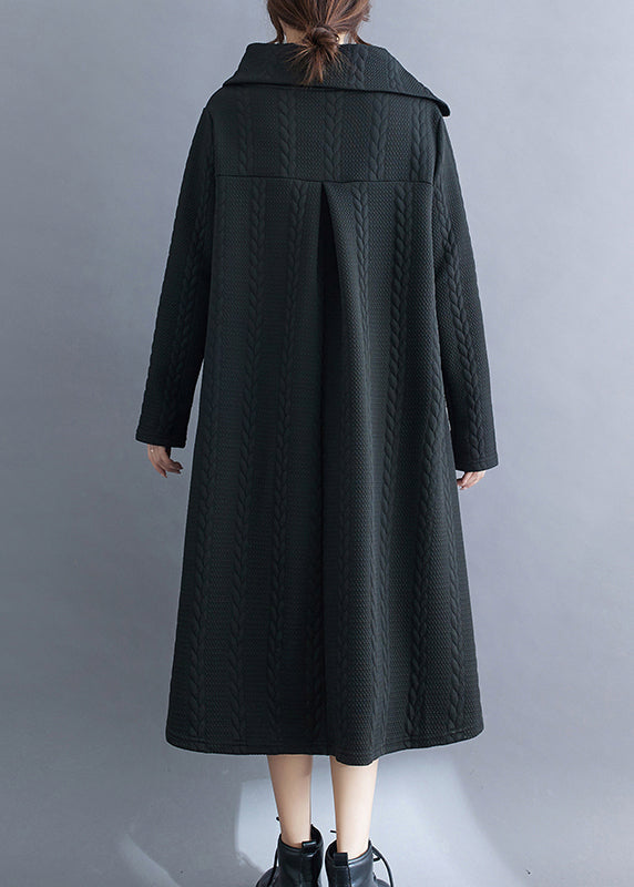 Black Asymmetrical Turtleneck Cotton Long Dress Fall