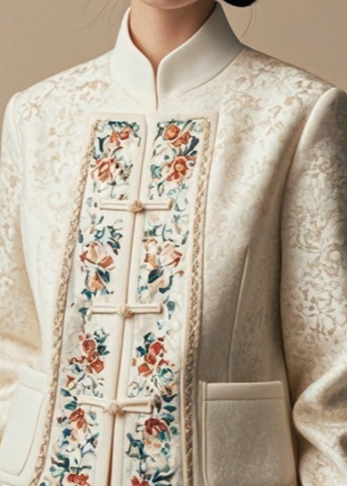 Apricot Print Pockets Cotton Coats Fall