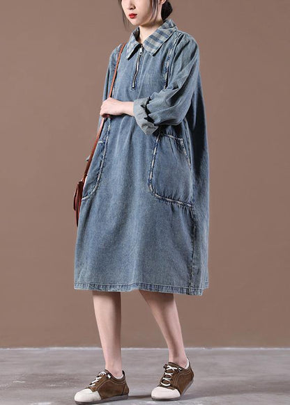 Blue Tunics for Collar Long Spring Dress