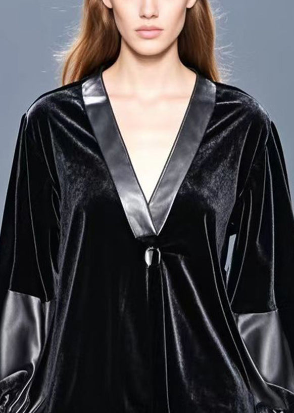 Black Oversized Patchwork Silk Velour Top Fall