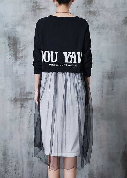 Black Letter Patchwork Tulle Vacation Dresses Summer
