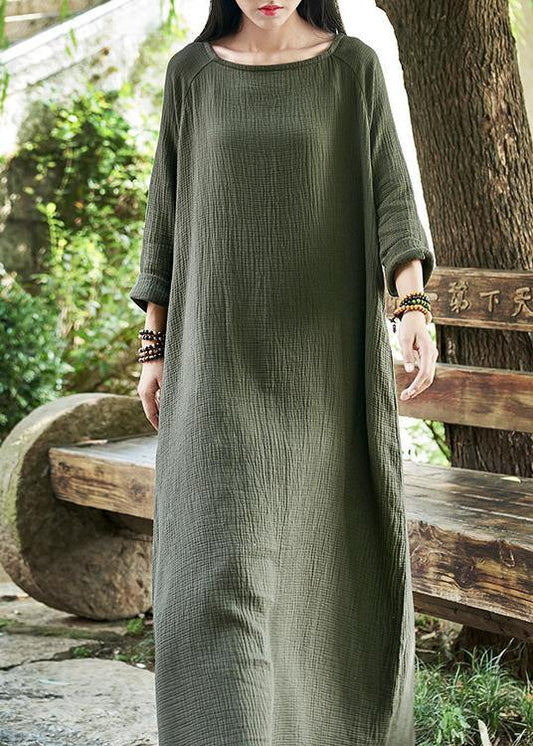 Modern Green U Neck Dress Pockets Spring Maxi Dresses
