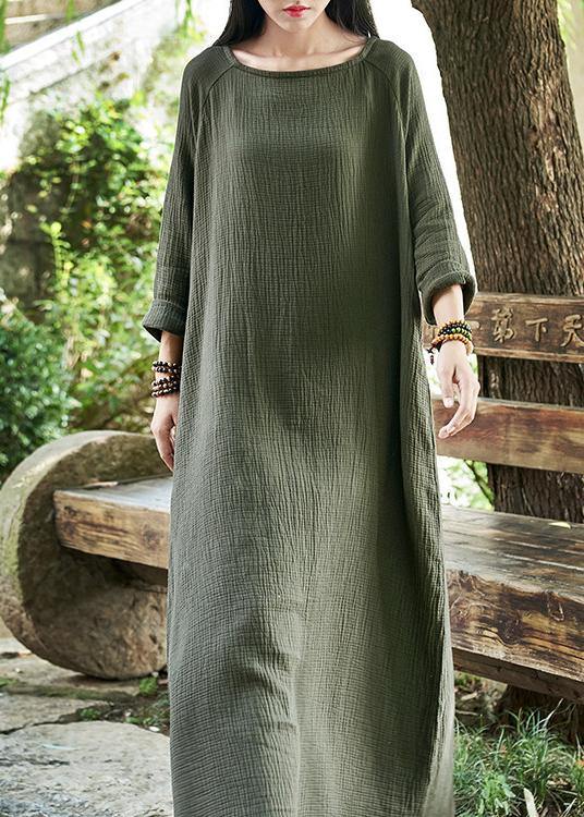 Modern Green U Neck Dress Pockets Spring Maxi Dresses