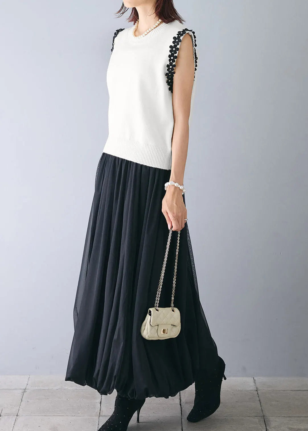 White Patchwork Flower Knit Beach Vest Sleeveless
