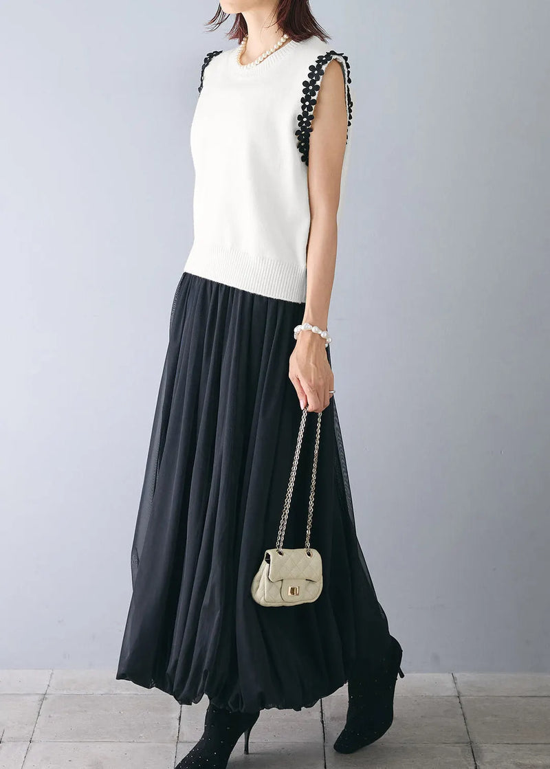 White Patchwork Flower Knit Beach Vest Sleeveless