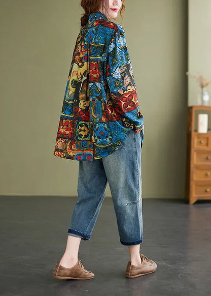 Peterpan Collar Button Print Fall Shirt Long Sleeve