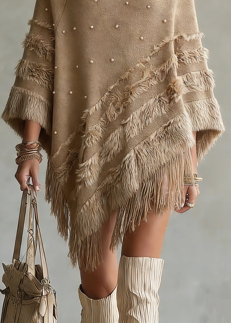 Classy Khaki Asymmetrical Nail Bead Cotton Knit Sweaters Spring