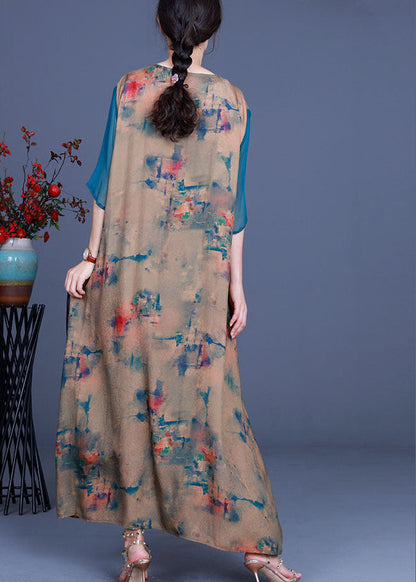 Apricot V Neck Print Asymmetrical Design Fall Holiday Dress Long Sleeve
