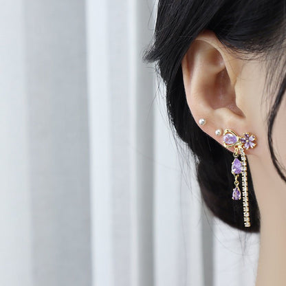 Vivienne Purple Flower Ribbon Earrings