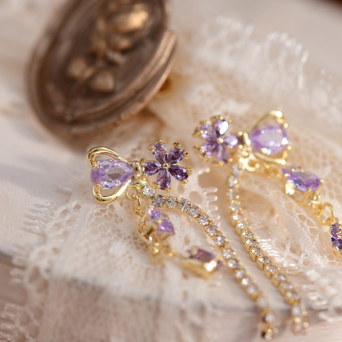 Vivienne Purple Flower Ribbon Earrings