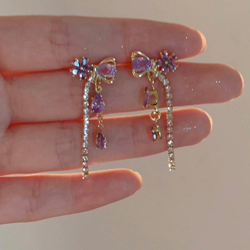 Vivienne Purple Flower Ribbon Earrings