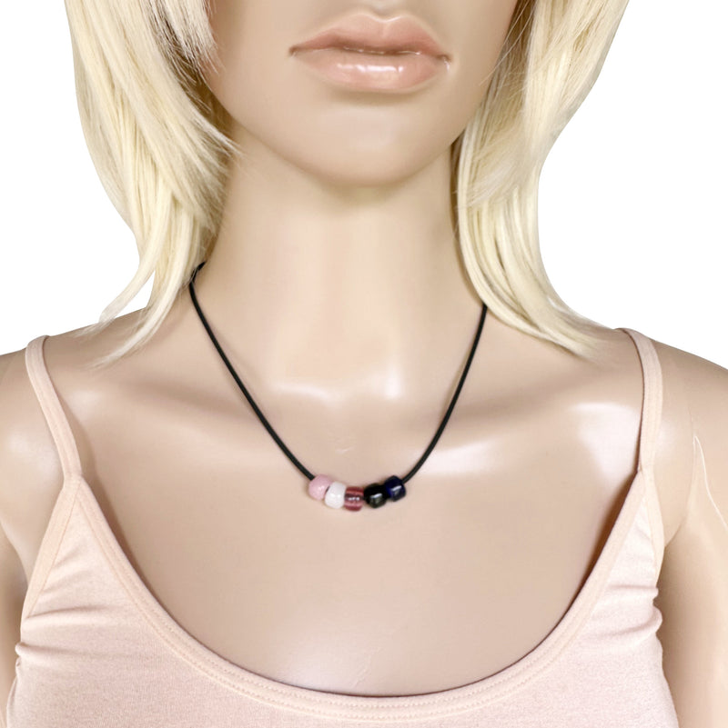 Genderfluid Pride/ally Necklace With Czech Glass Beads on Black Rubber Cord, 18 Inches