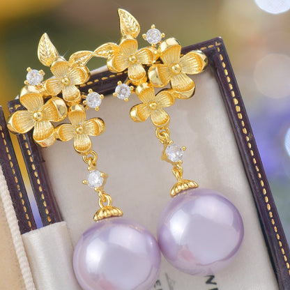Gilded Flower Pearl Earrings