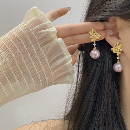 Gilded Flower Pearl Earrings