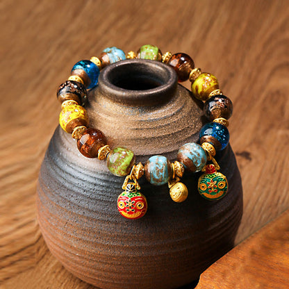 Gold Swallowing Beast Liuli Glass Bead Spiritual Bracelet 12mm