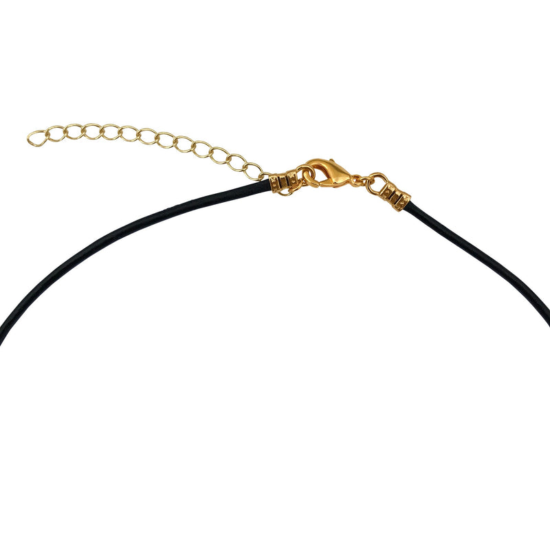 Dragonweave Paw Circle Charm Necklace and Earring Set, Gold Plated Black Leather Choker and Leverback Earrings