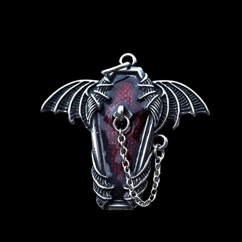 Gothic Coffin Bat Wings Pendant