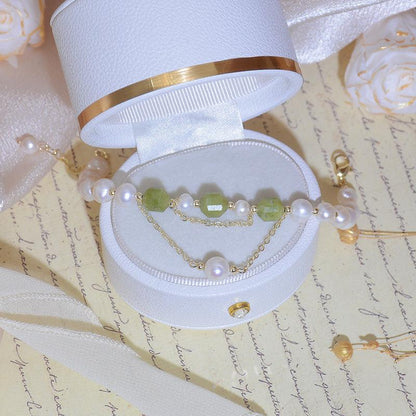 Grape Jade and Pearl Bracelet