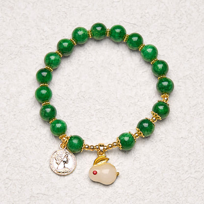 Green Calcite Clarity Bracelet With Rabbit Charm 14-16cm
