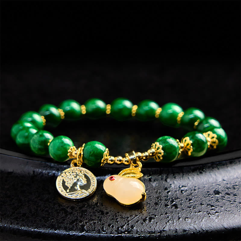 Green Calcite Clarity Bracelet With Rabbit Charm 14-16cm