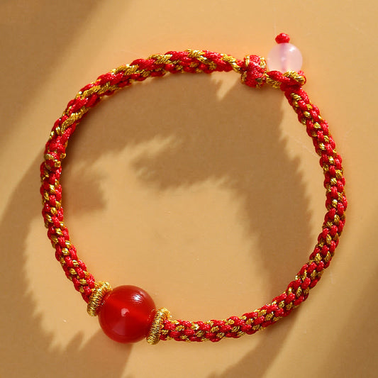 Handmade Red Agate Amethyst Calm Braided Bracelet