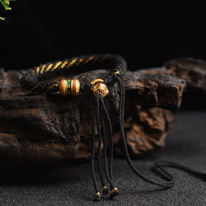 Handmade Tibetan Red String Luck Prayer Wheel Bracelet