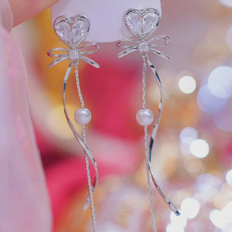 Heart Bow Drop Earrings