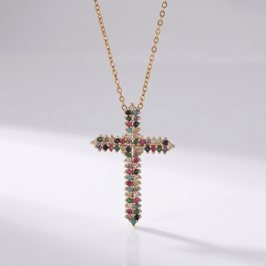 Zircon Rainbow Cross Necklace