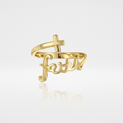 Silver Jesus & Faith Ring - (adjustable)