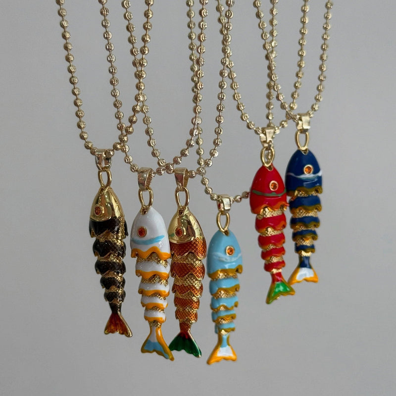 Daria Colorful Enamel Fish Pendant Necklace