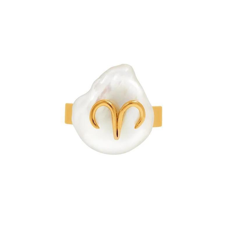 Zodiac Sign Pearl Adjustable Ring