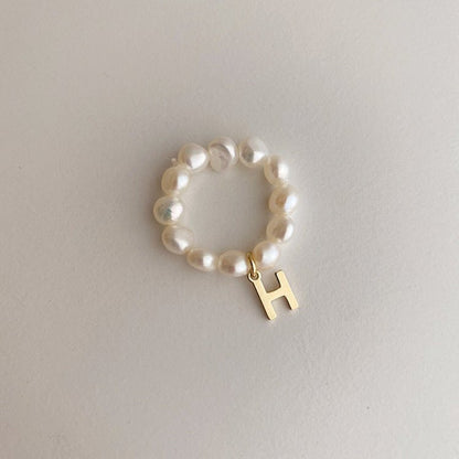 [] Pearl Initial Ring
