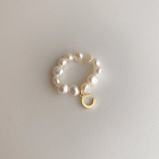 [] Pearl Initial Ring