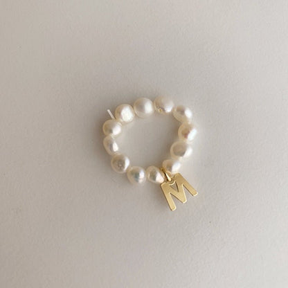 [] Pearl Initial Ring