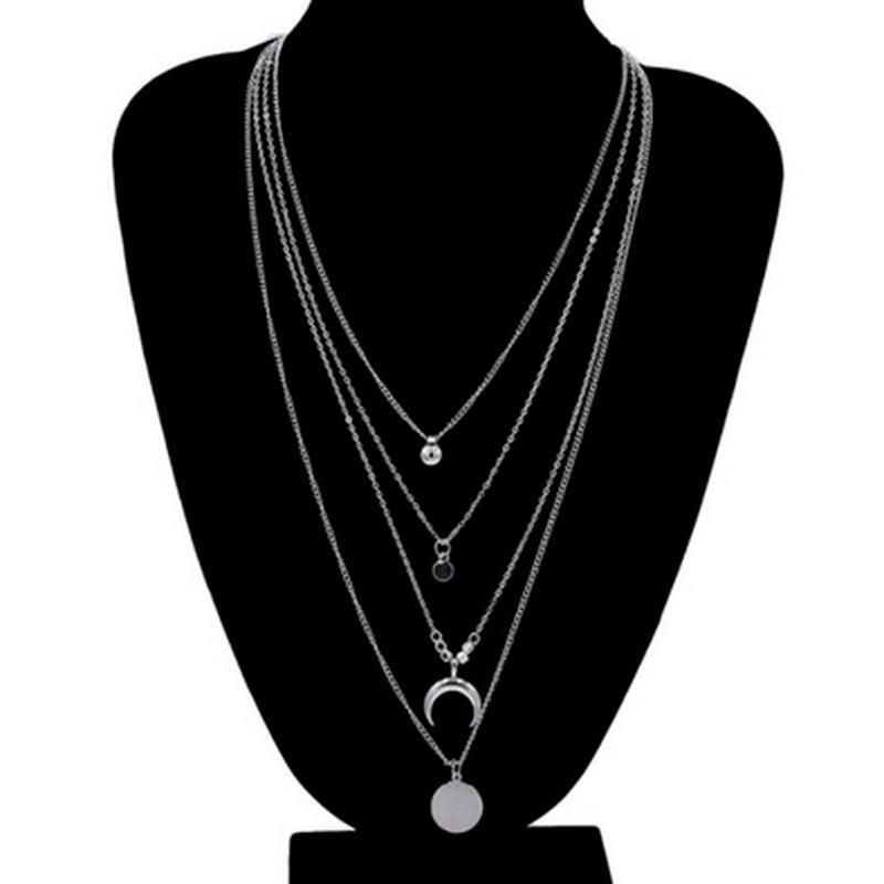 Style Moon Gold Silver Multi-layered Pendant Necklace
