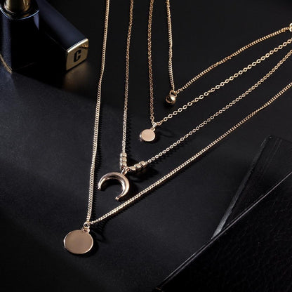 Style Moon Gold Silver Multi-layered Pendant Necklace