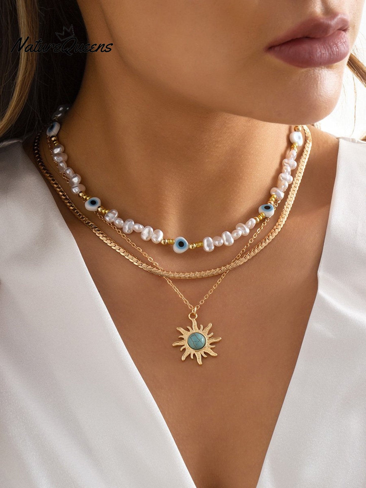 Style Eye and Sun Turquoise Pendant Necklace