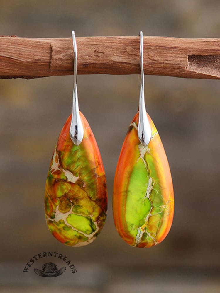 Natural Teardrop Shape Emperor Stone Earrings
