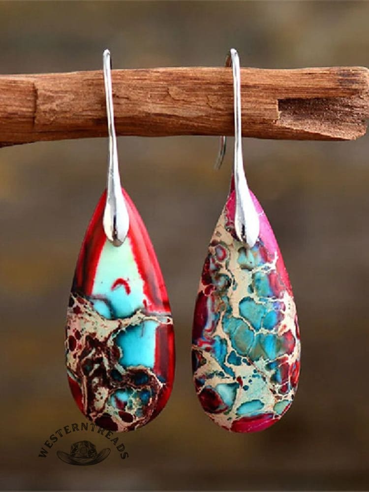 Natural Teardrop Shape Emperor Stone Earrings