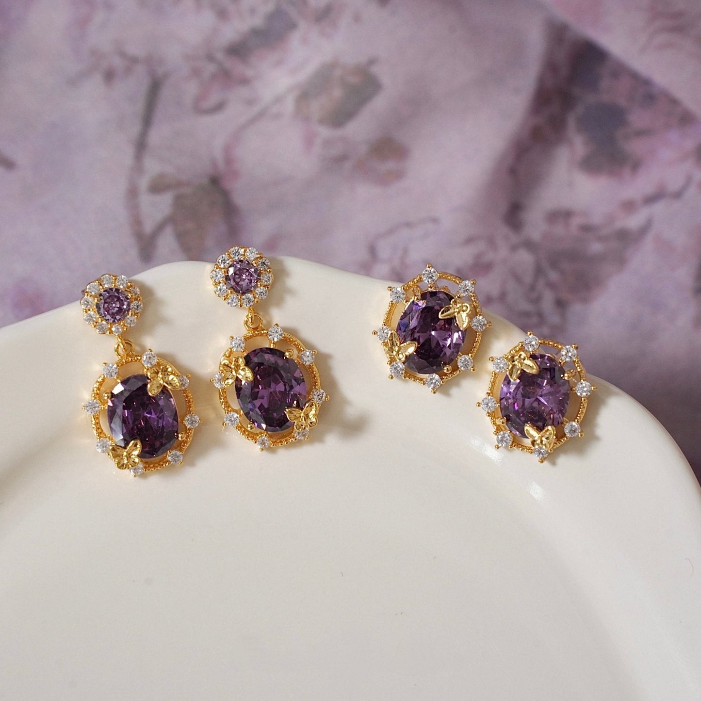 Lilac Butterfly Drop Earrings