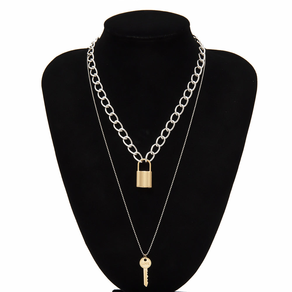 Retro Key Lock Pendant Necklaces for Geometric Elements