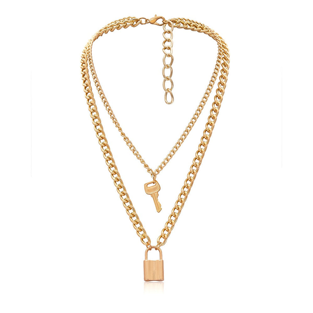 Retro Key Lock Pendant Necklaces for Geometric Elements